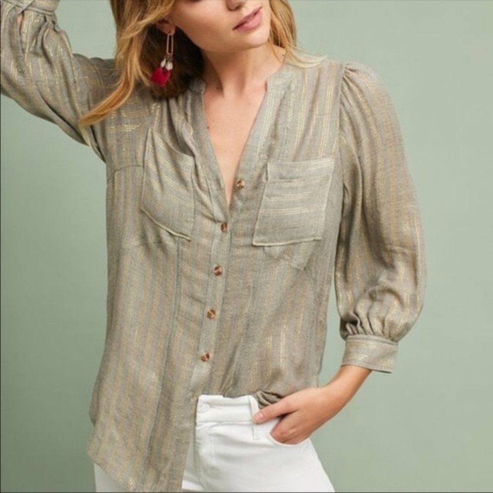 Anthropologie Akemi + Kin Gold Stripes Button Down Shirt